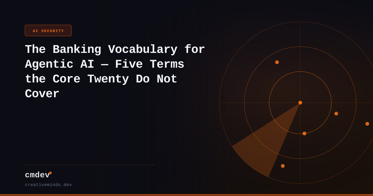 The Banking Vocabulary for Agentic AI — Five Terms the Core Twenty Do Not Cover